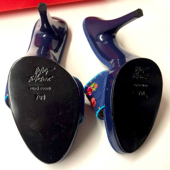 Betsey Johnson denim embroidered rose heel 7.5 rockabilly pinup vintage shoes - Picture 6 of 6